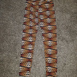 Lularoe Leggings OS Orange and Black Skulls